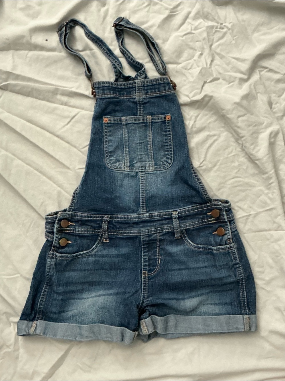 No Boundaries Denim Jean Short Overalls in Dark Blue
